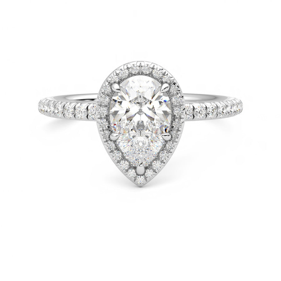 Anillo Radiance Halo Pavé Diamante y Oro Blanco 18k