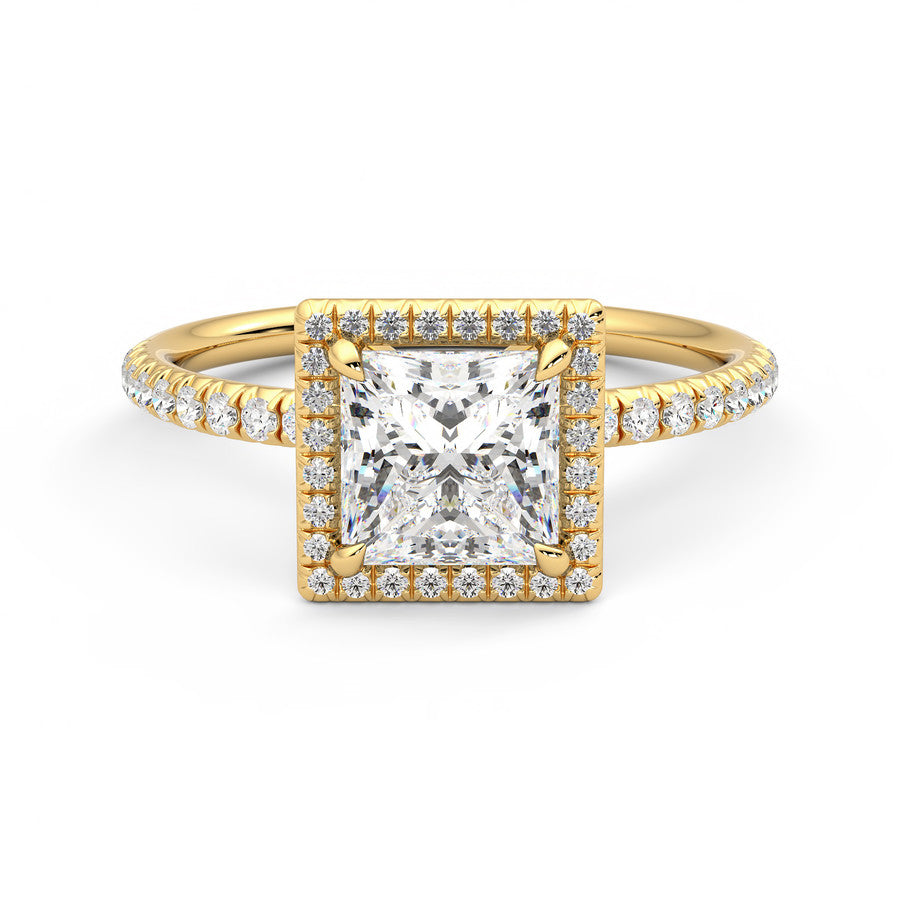 Anillo Princess Halo Pavé Diamante y Oro 18k