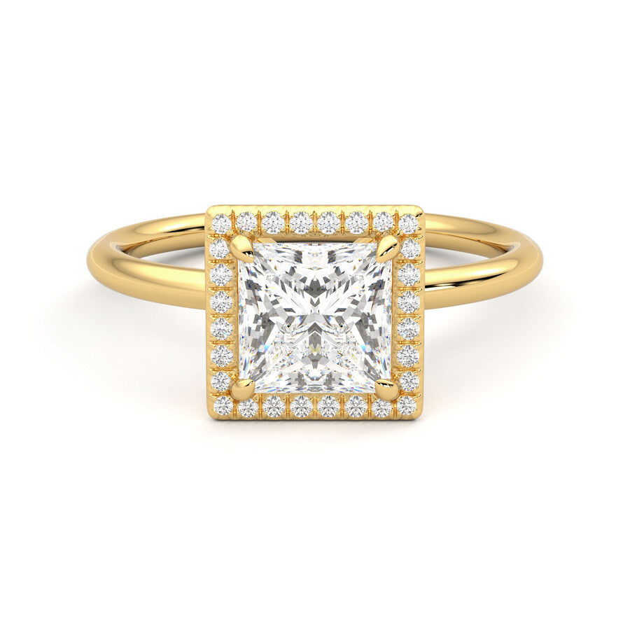 Anillo Princess Halo Diamante y Oro 18k