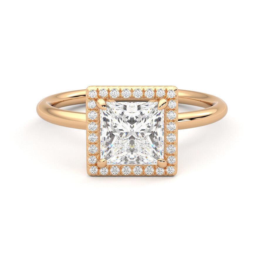 Anillo Princess Halo Diamante y Oro Rosa 18k