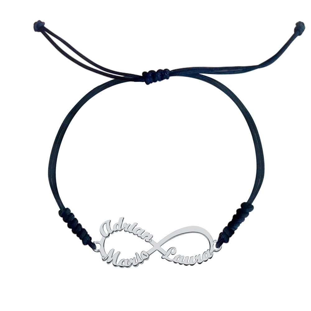 Pulsera con nombre Infinito 3 Macramé Plata