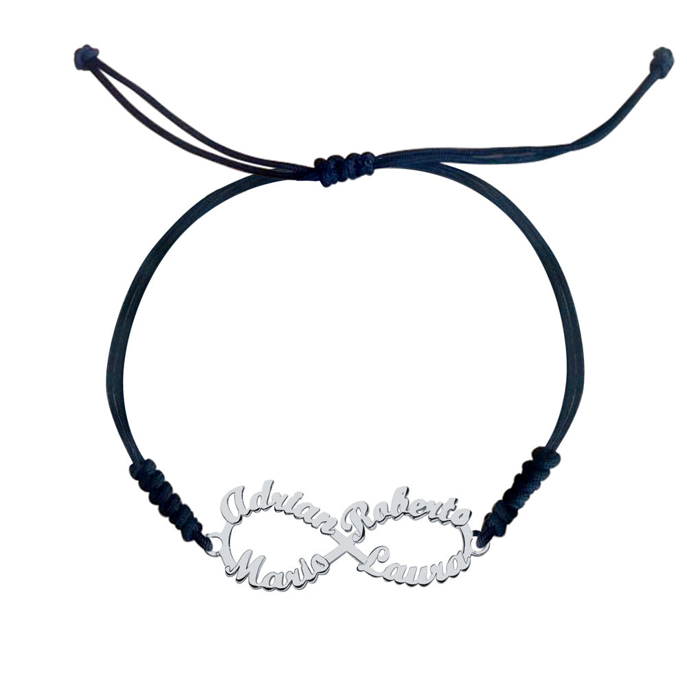 Pulsera con nombre Infinito 4 Macramé Plata