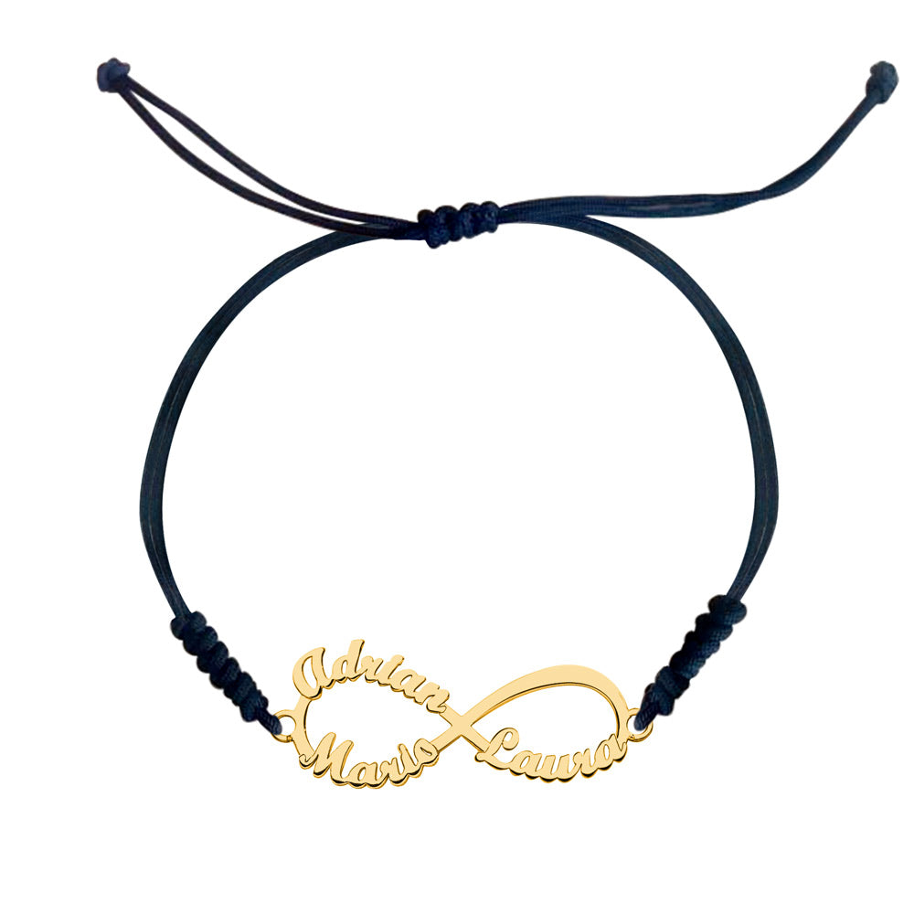 Pulsera con nombre 3 Infinito Macramé Oro