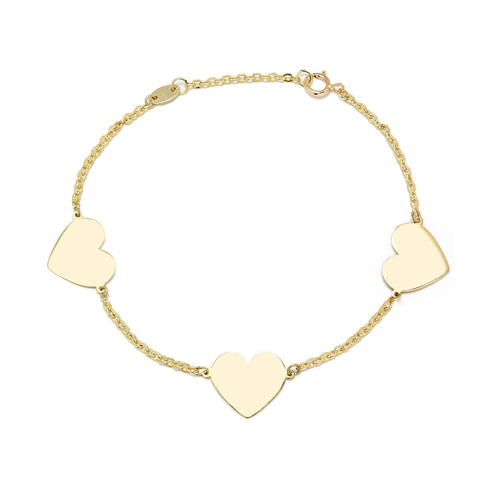 Pulsera 3 Corazones de Oro 9K Personalizada