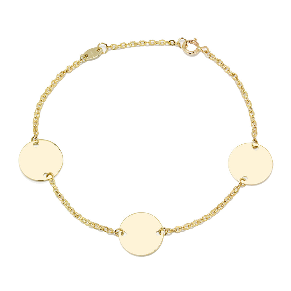 Pulsera 3 Discos de Oro 9K con Inicial Grabada