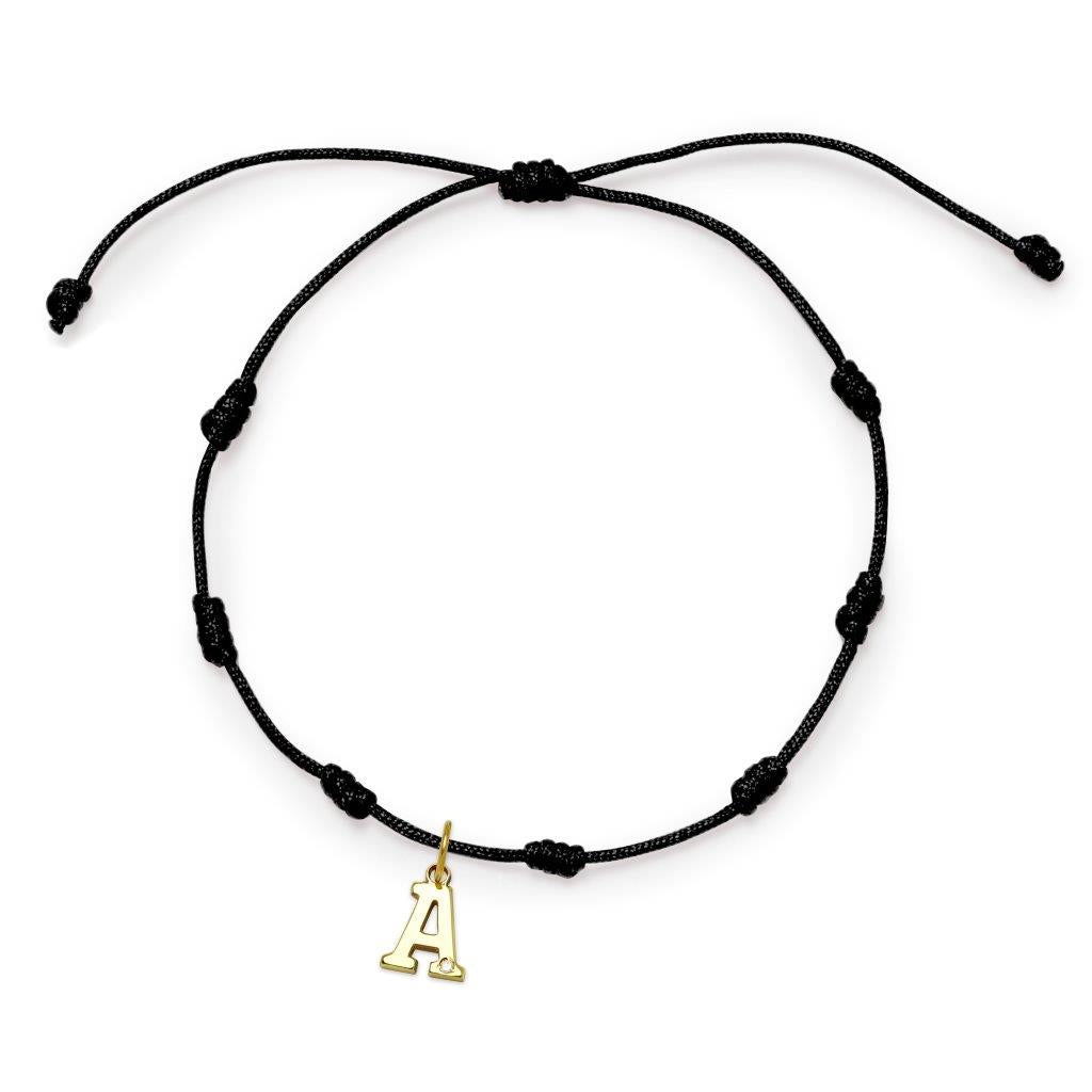 Pulsera con Inicial 7 nudos Negro con Diamante y Oro