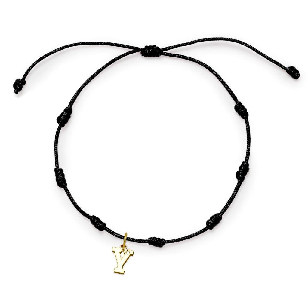 Pulsera con Inicial 7 nudos Negro con Diamante y Oro