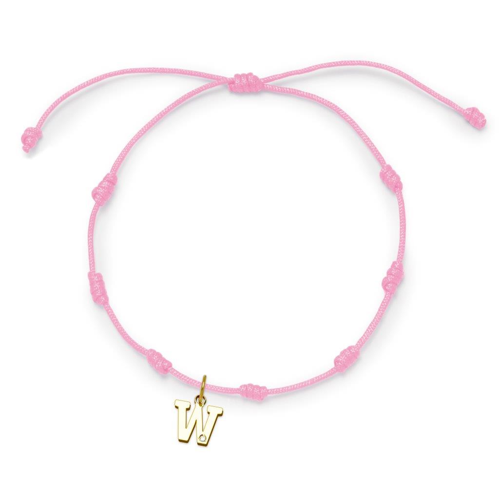 Pulsera con Inicial 7 nudos Rosa con Diamante y Oro