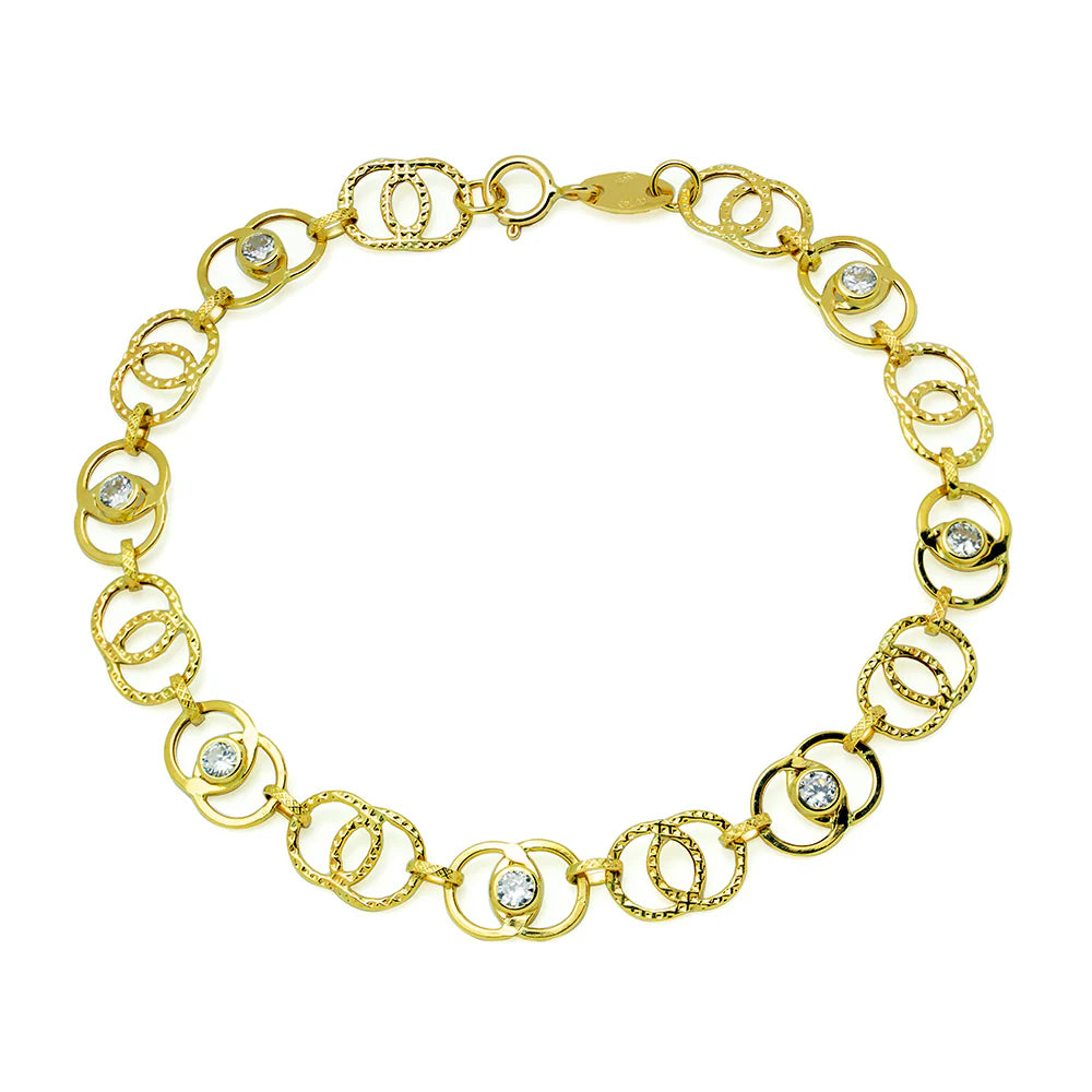 Pulsera Eternidad con Circonitas Grabada Oro