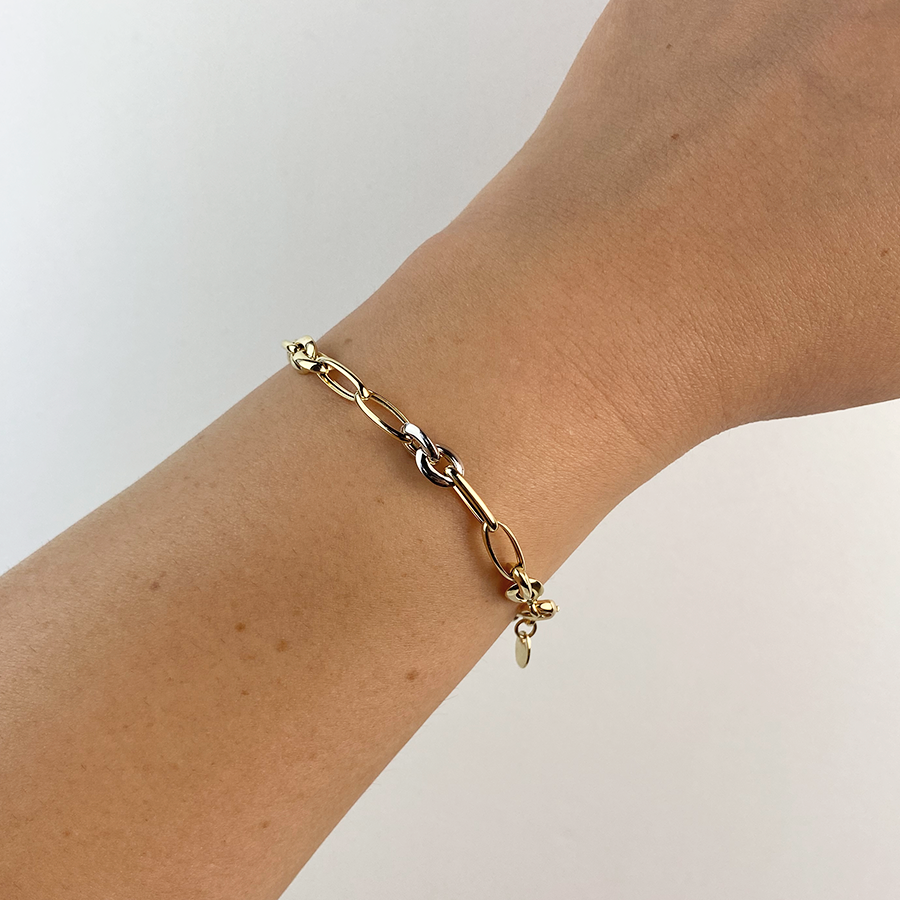 Pulsera Personalizable eslabones ovalados bicolor en Oro