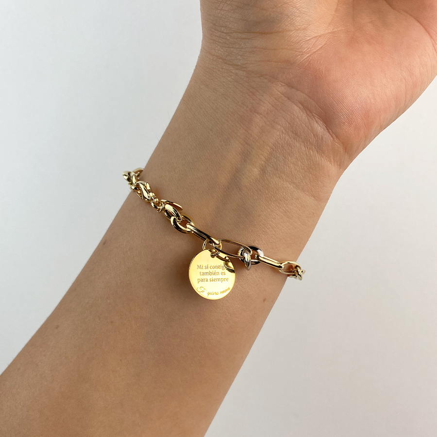Pulsera Personalizable eslabones ovalados bicolor en Oro