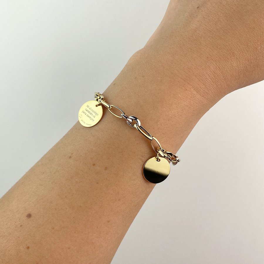 Pulsera Personalizable eslabones ovalados bicolor en Oro