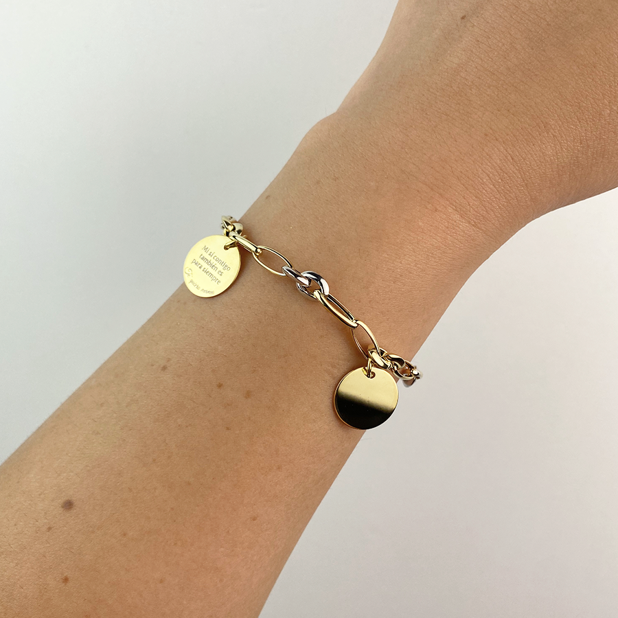 Pulsera Personalizable eslabones bicolor en Oro