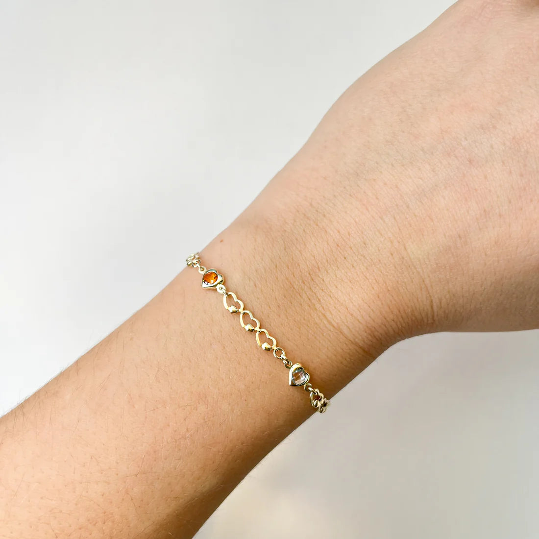 Pulsera Corazones  Circonitas Colores Amatista Oro