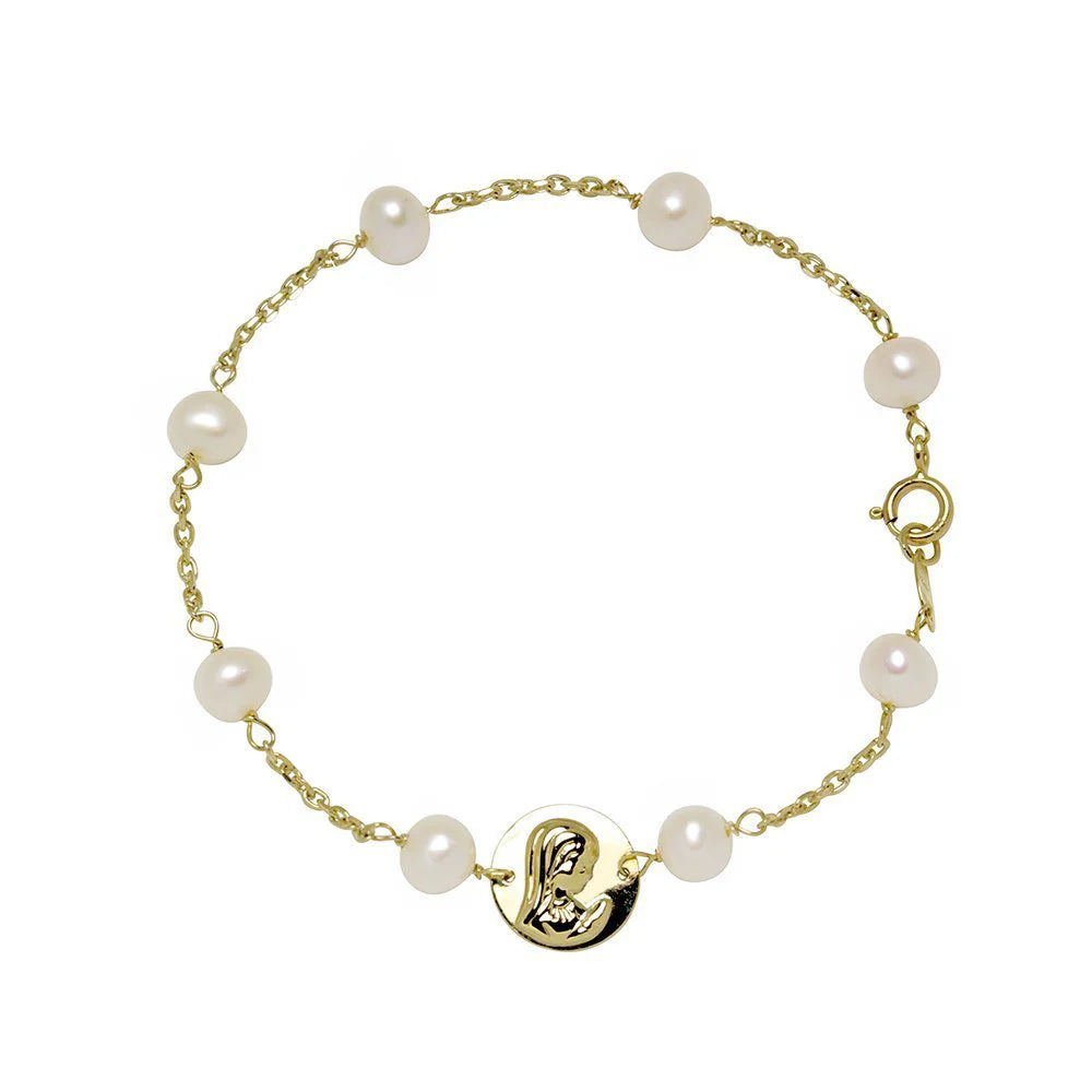 Pulsera Virgen Niña con Perlas Oro