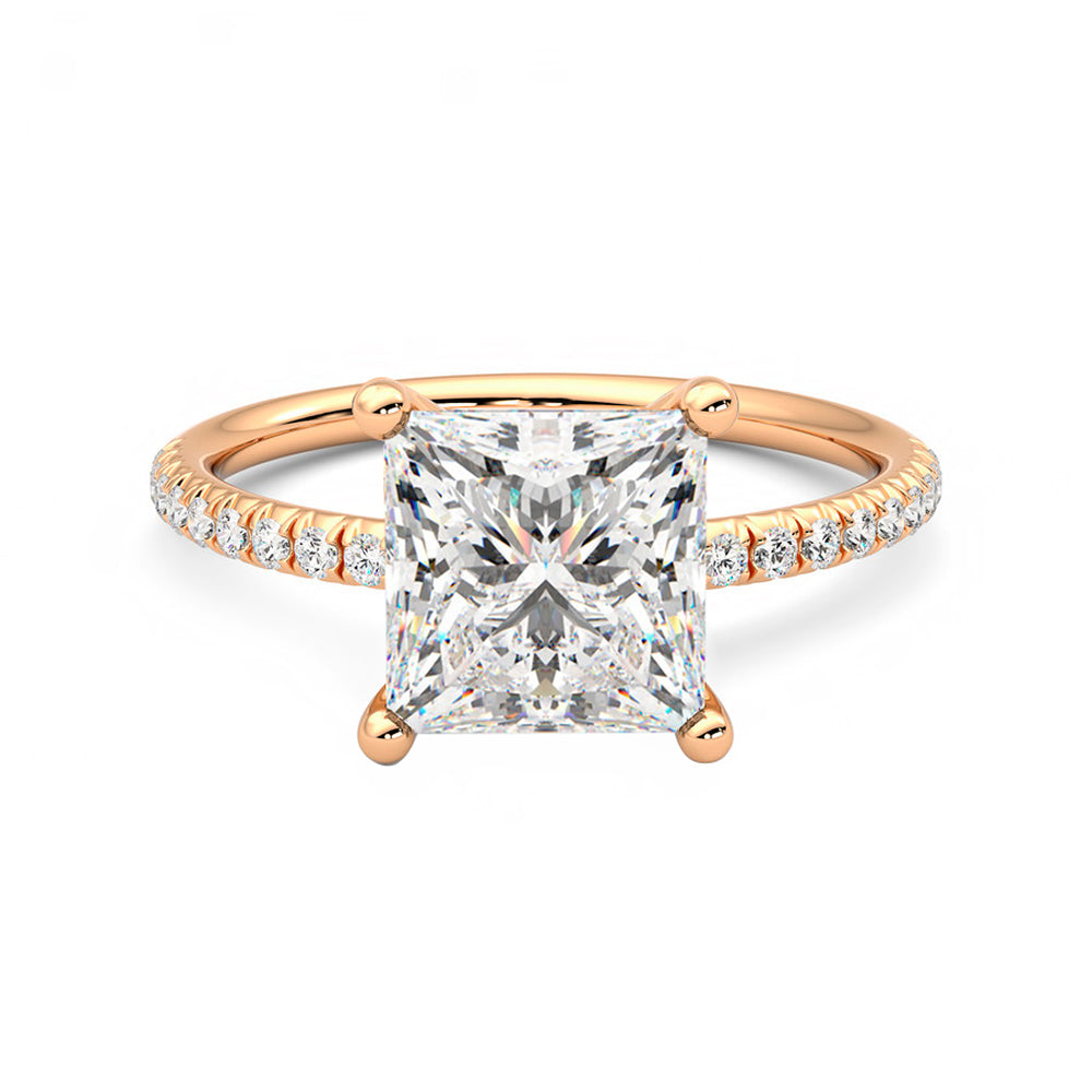Anillo Princess Pavé Diamante y Oro Rosa 18k
