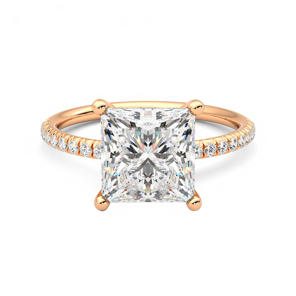 Anillo Princess Pavé Diamante y Oro Rosa 18k