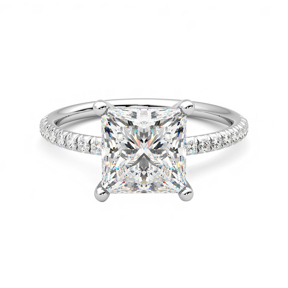 Anillo Princess Pavé Diamante y Oro Blanco 18k