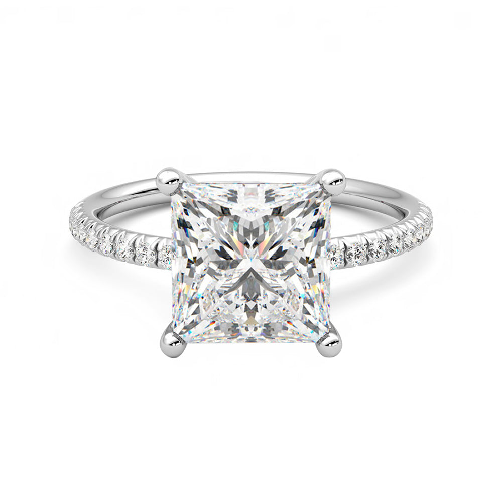 Anillo Princess Pavé Diamante y Oro Blanco 18k