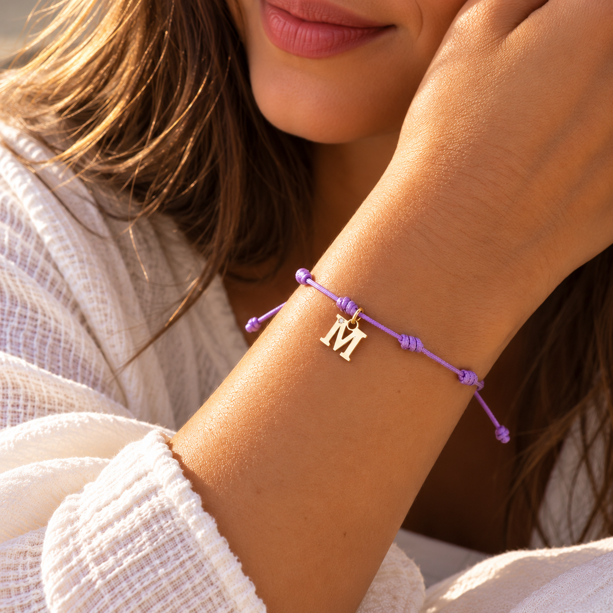 Pulsera 7 Nudos de Oro con Inicial Grabada