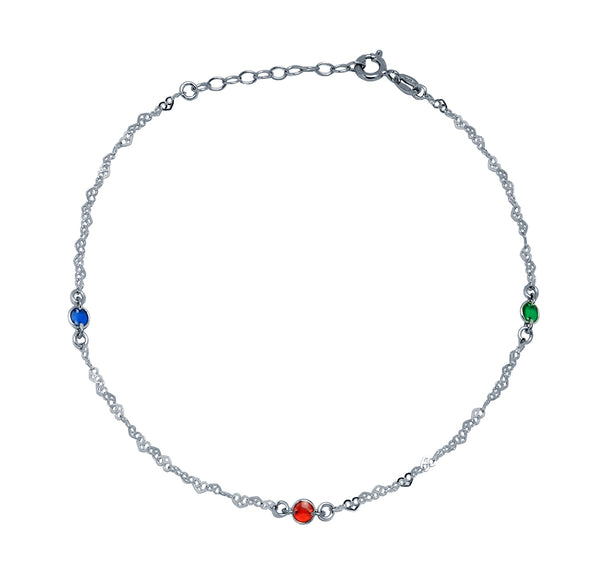 Tobillera Three Zircons Plata