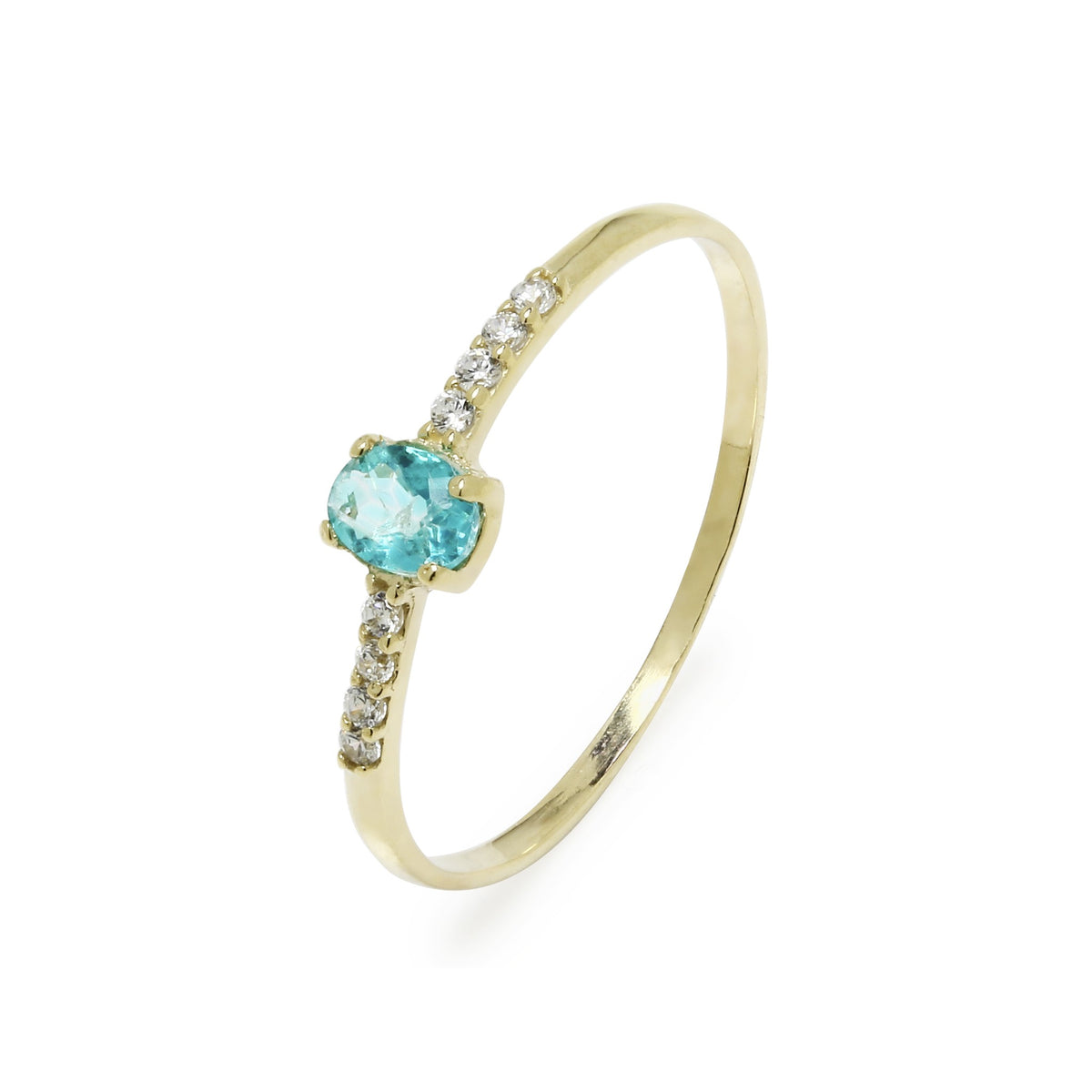 Anillo Solitario de Oro 9K con Circonita Paraíba Azul