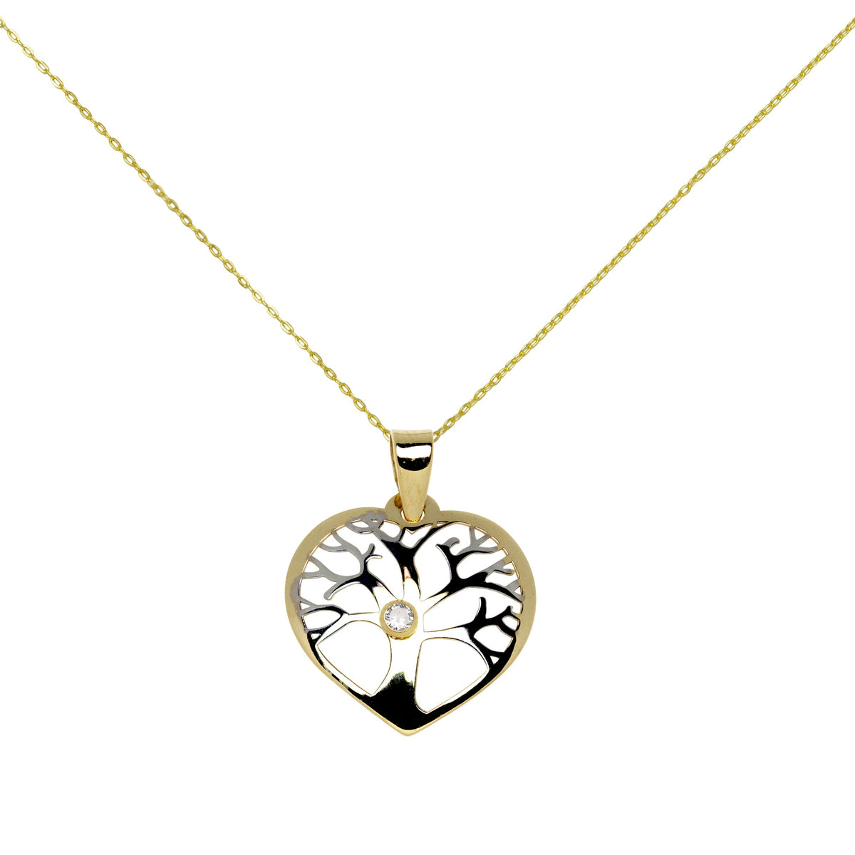 Colgante Corazón Árbol de Vida de Oro 9K con Circonitas
