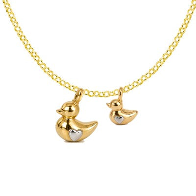 Colgantes Mamá Pata y Patito de oro 9K en una cadena dorada