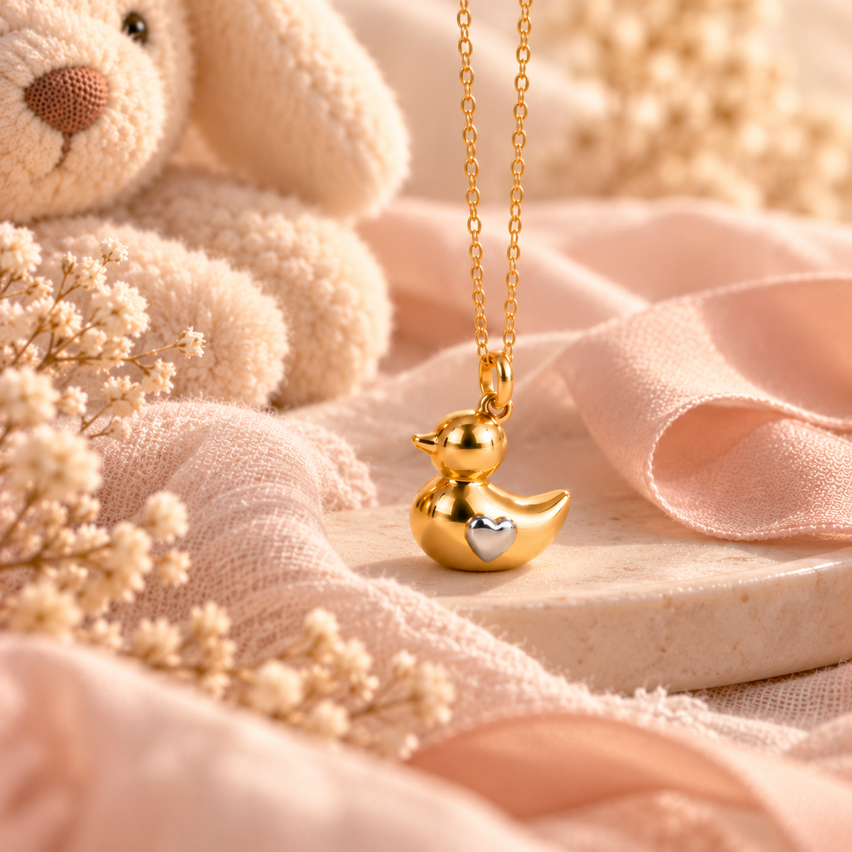 Colgante Patito de oro 9K con corazón y cadena de oro, regalo de nacimiento – Customima
