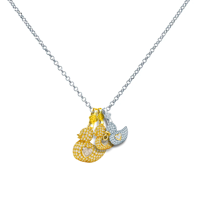 Collar Mamá Pato + Patito + Patito Bebé Pavé
