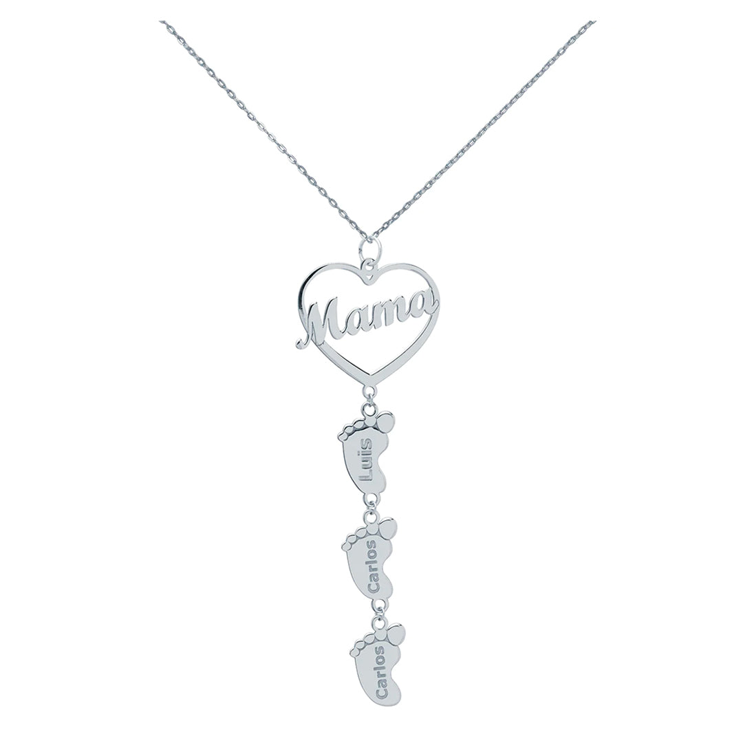 Collar con nombre 3 Huellas Pie Corazón Oro