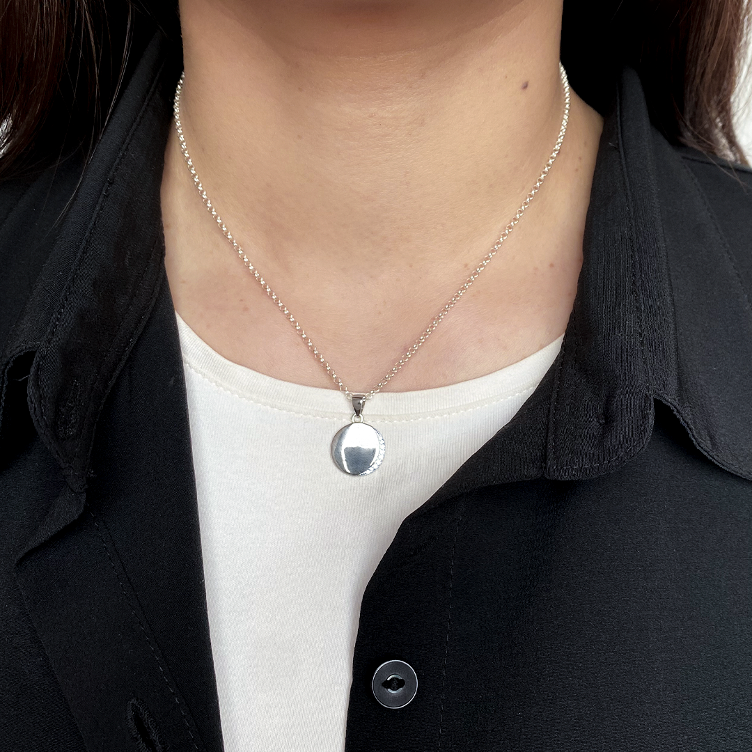 Collar Medalla Personalizable Redonda 13mm Circonitas Plata