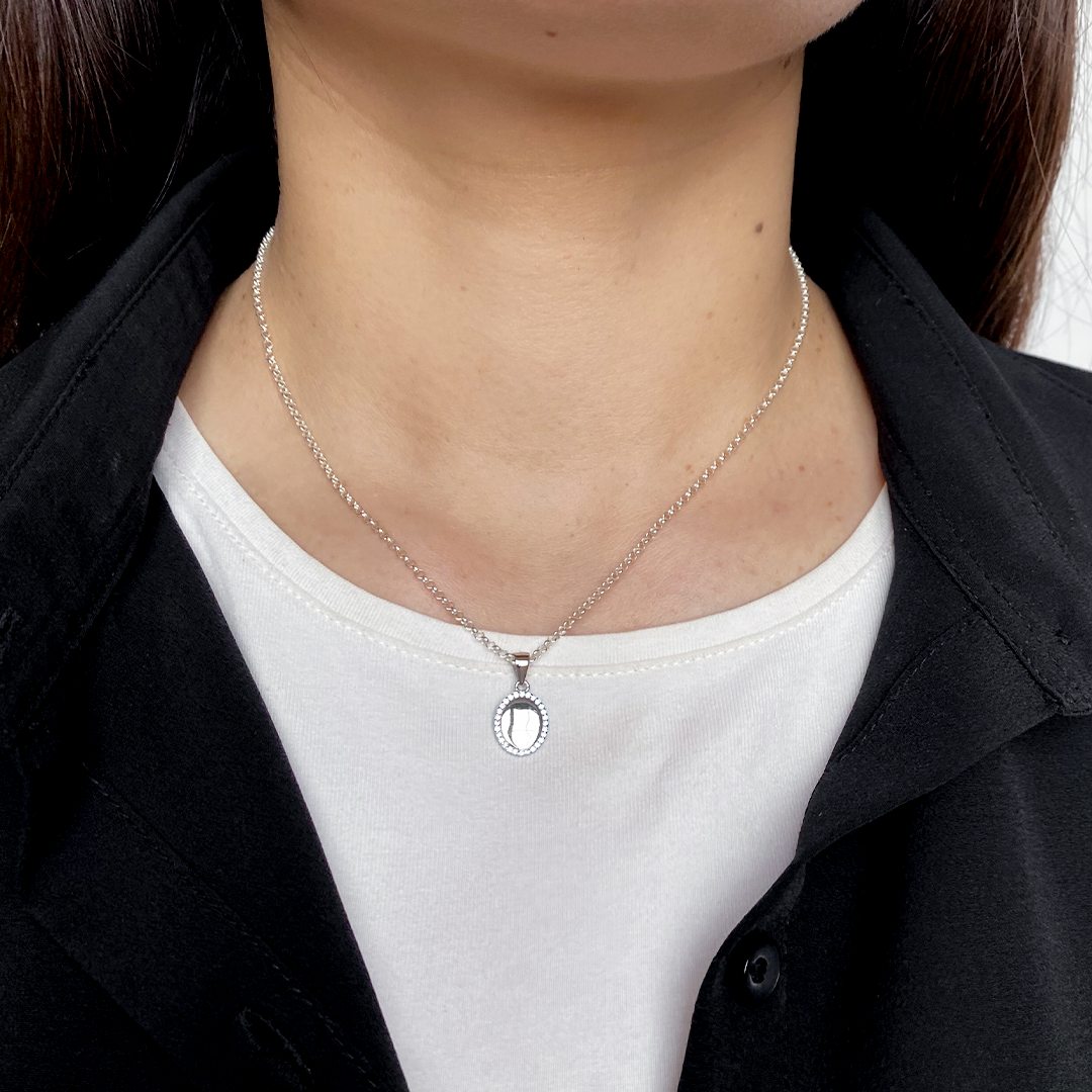 Collar Medalla Personalizable Oval 9x12 Circonitas Plata