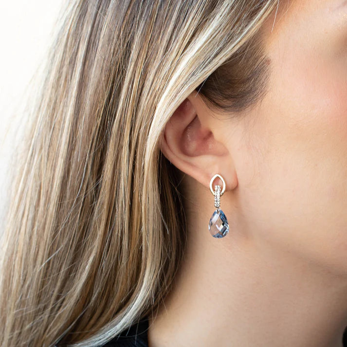 Pendientes Largos de Oro 9K con Circonita Aguamarina