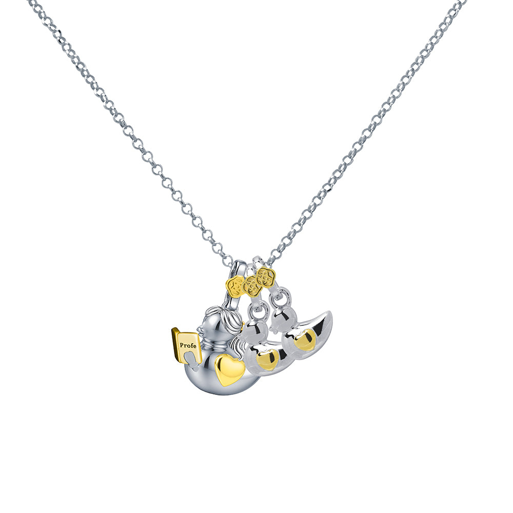 Colgante Patitos Profe de Plata 925 con Nombre Grabado