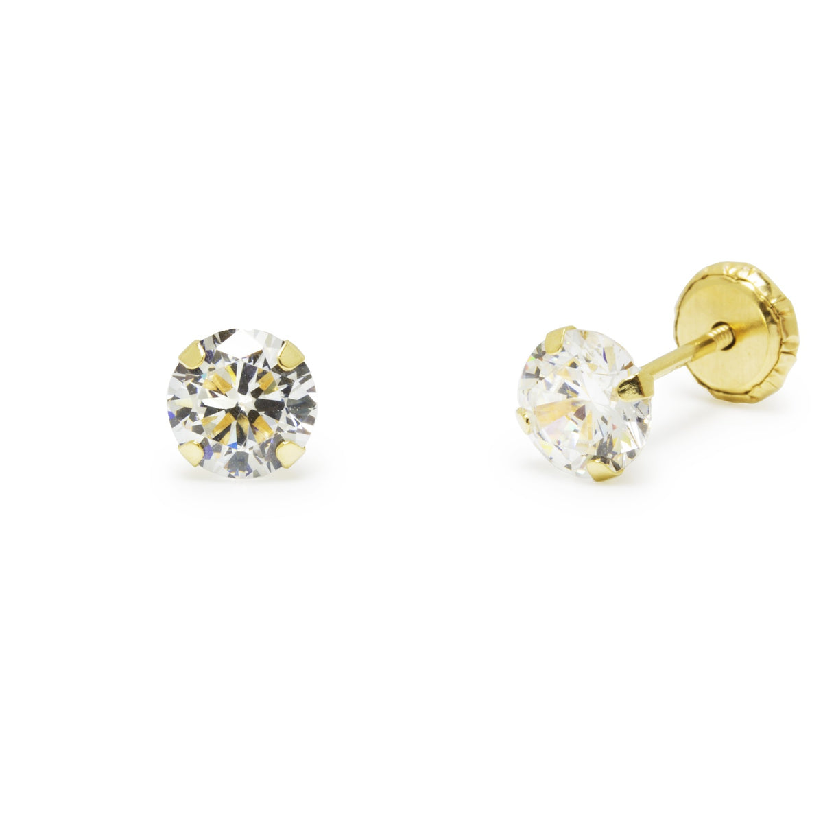 Pendientes de Rosca de Oro 9K con Circonita Redonda
