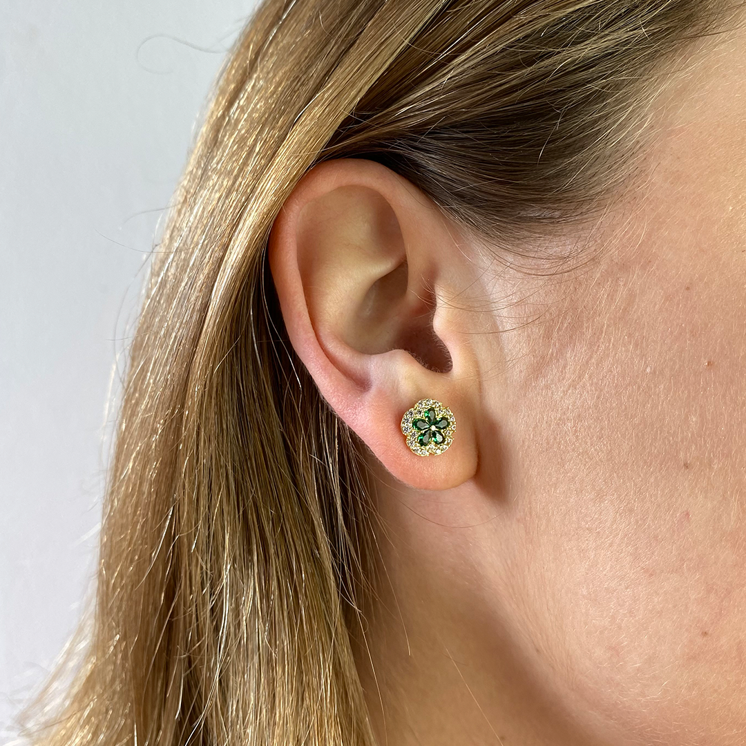 Pendientes Flor Emerald Oro
