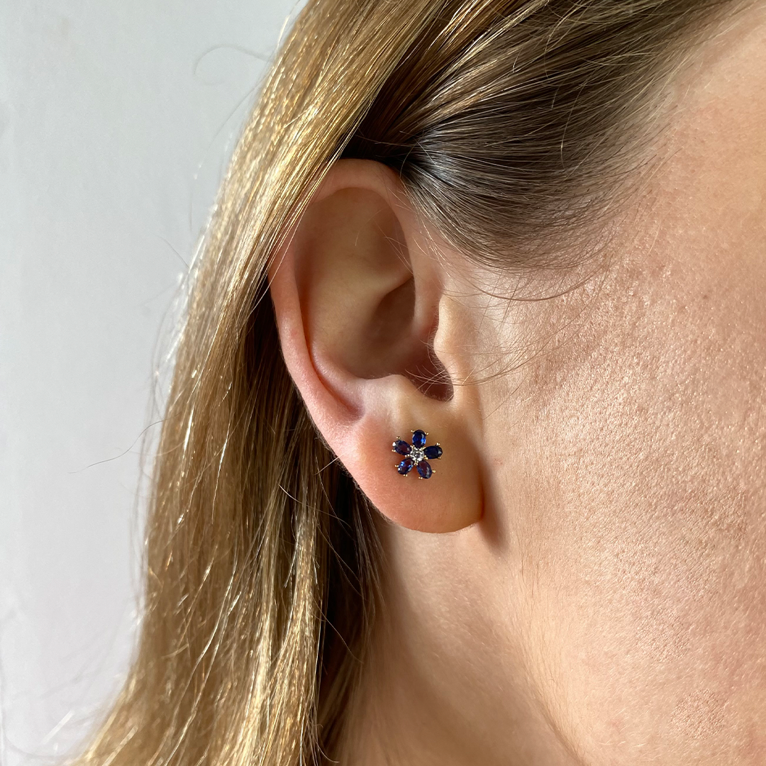 Pendientes Flor Circonitas Azul Oro
