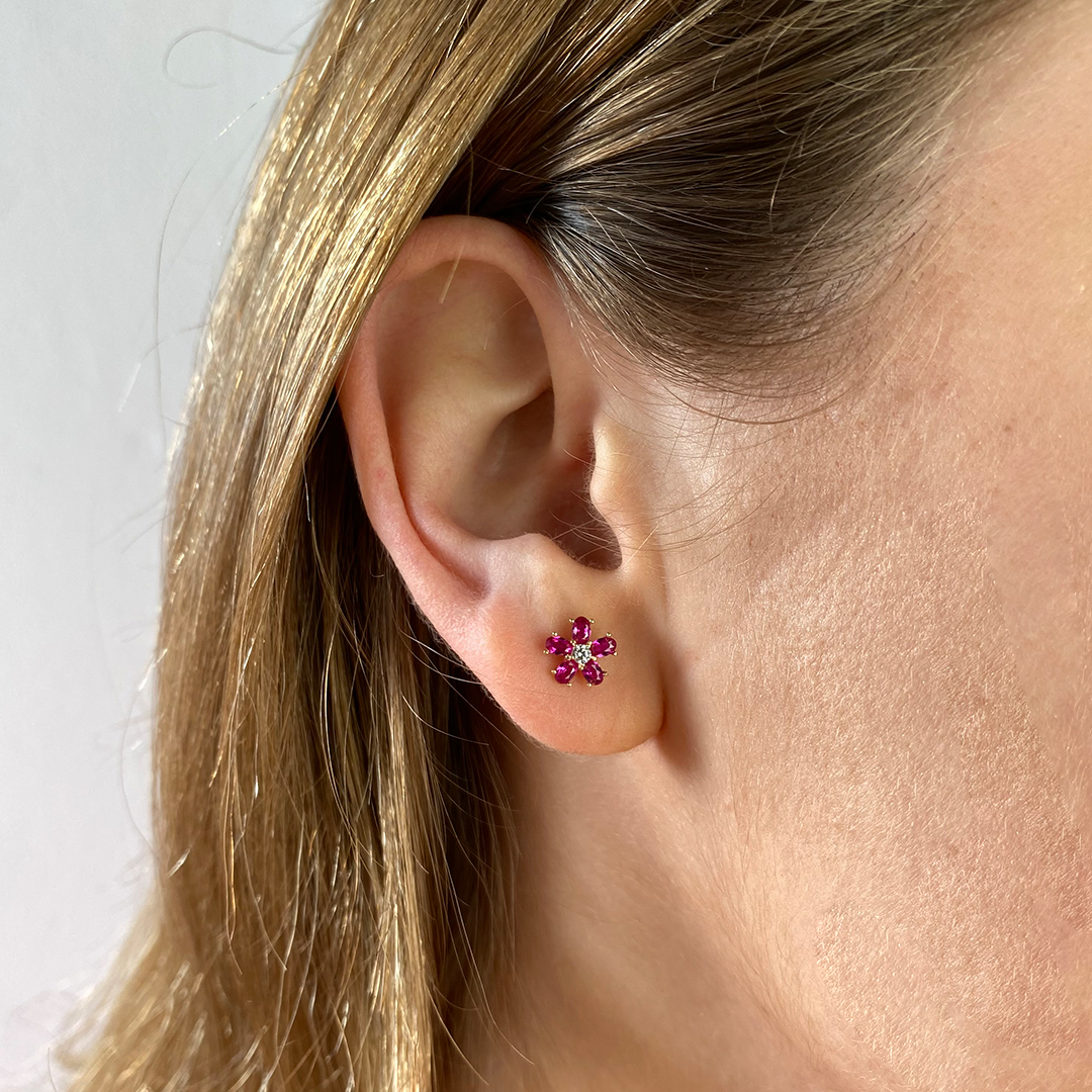 Pendientes Flor Circonitas Rosa Oro