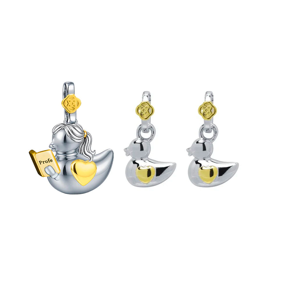 Dije Patitos Profe de Plata 925 con Nombre Grabado