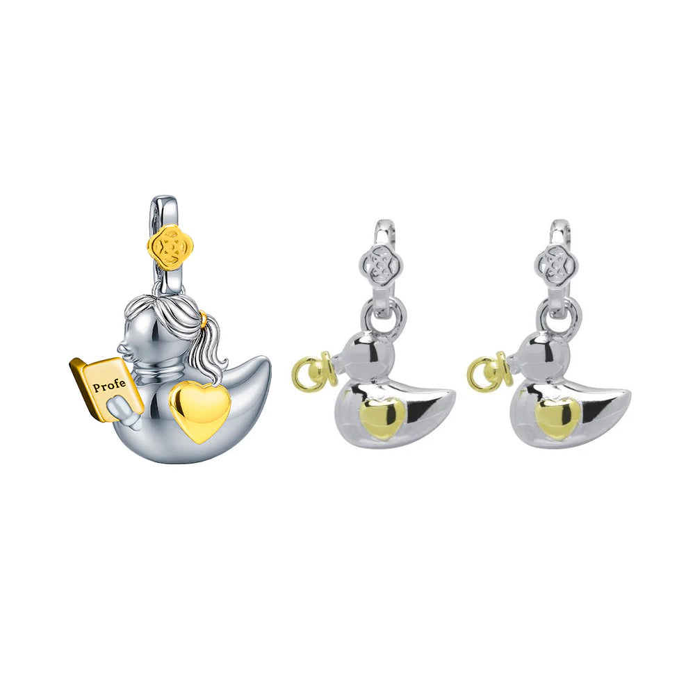 Dije Profe con Patitos de Plata 925 Personalizado
