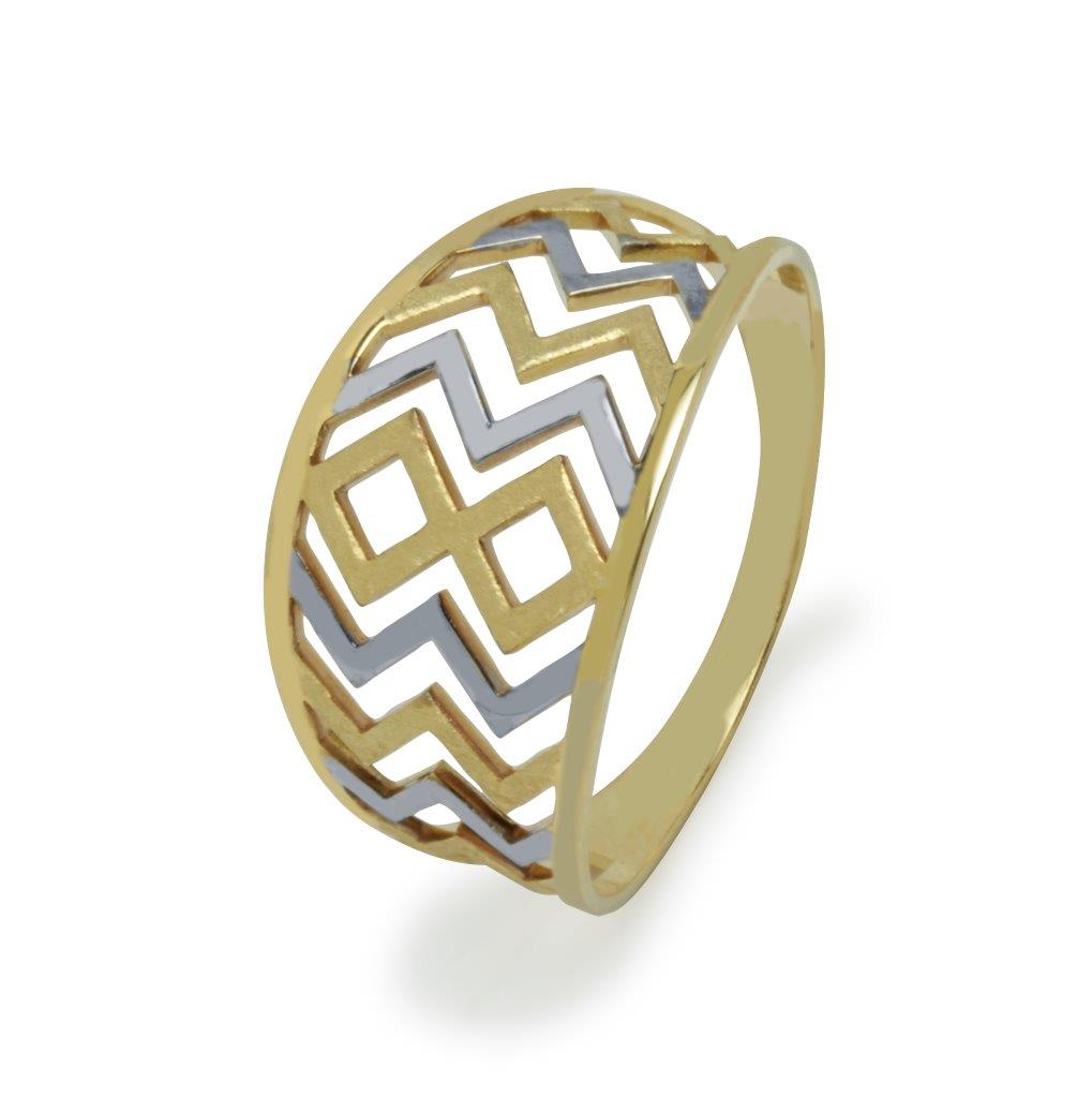 Anillo Rombo ZigZag Carril Bicolor Oro