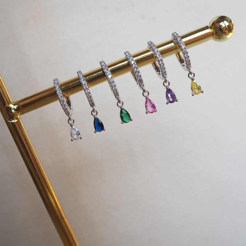 Pendientes aros mini con lágrima brillante Ø 12mm Plata