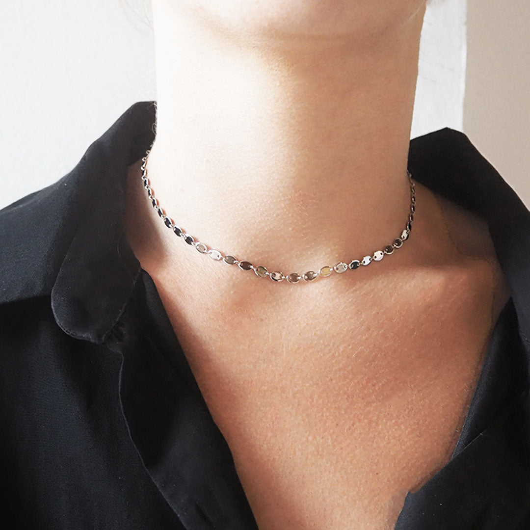 Gargantilla Personalizable Chocker Lentejuelas Plata