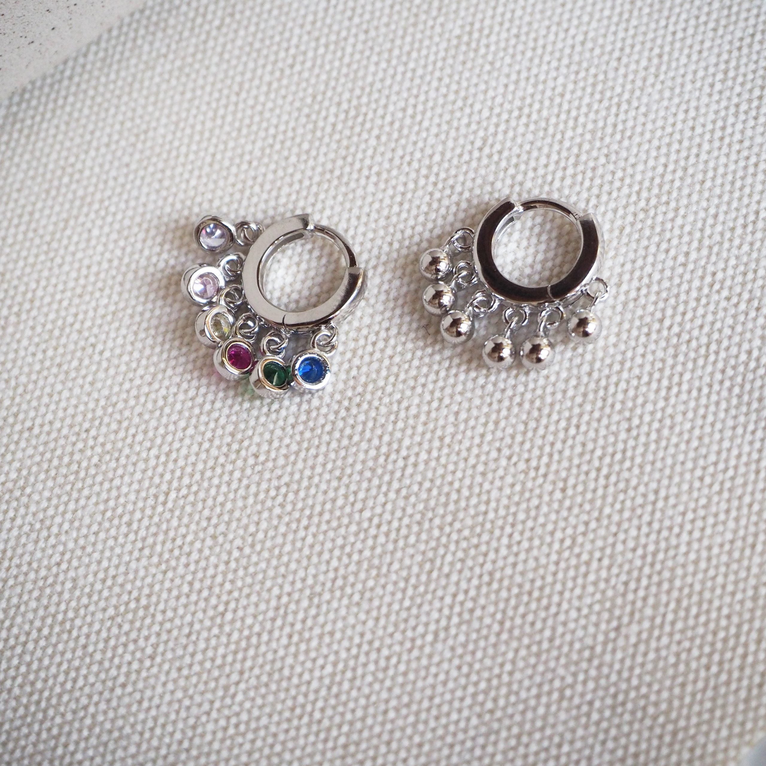 Pendientes aros mini charm circonitas multicolor Ø 10mm Plata