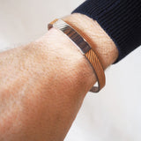 Pulsera de Plata Líneas Diagonal y Cuero Diagonales Italiano Negro