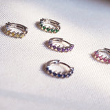 Pendientes aros mini circonita rosa Ø 12mm Plata