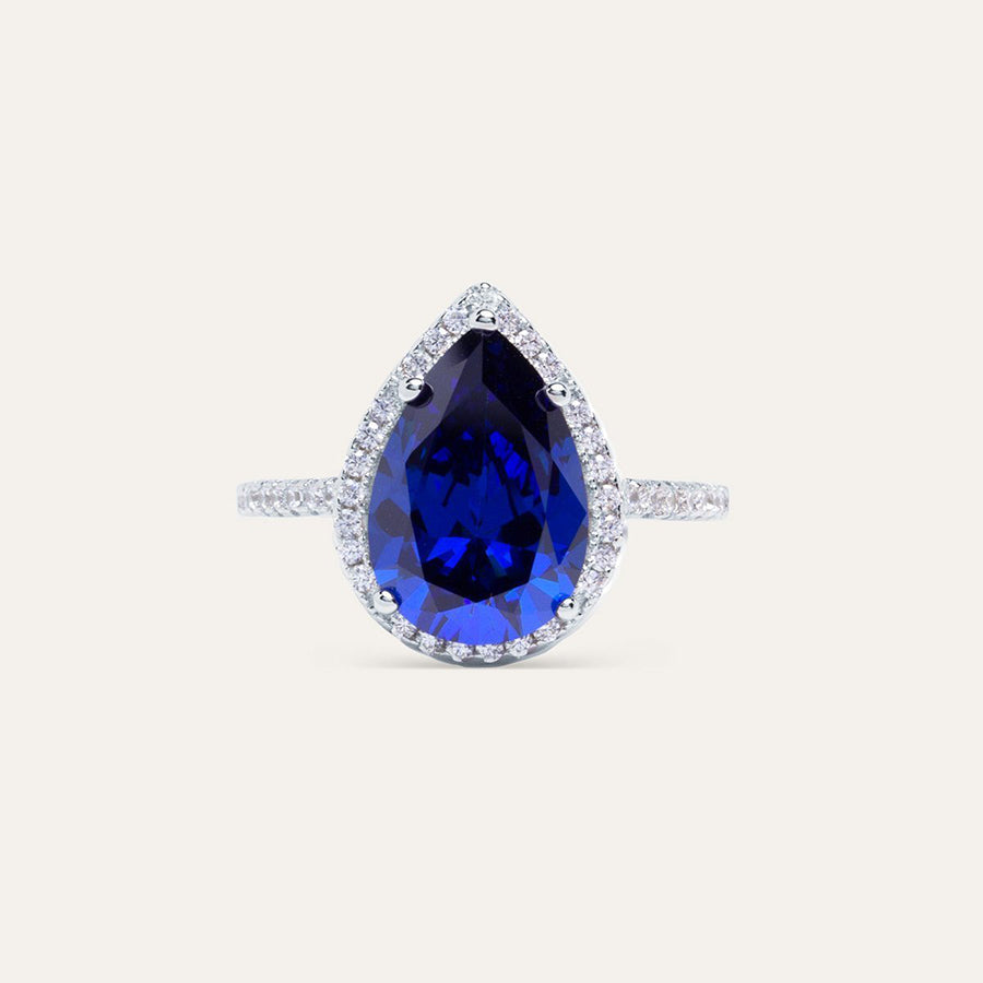 Anillo Pear Cut Saphire Pave