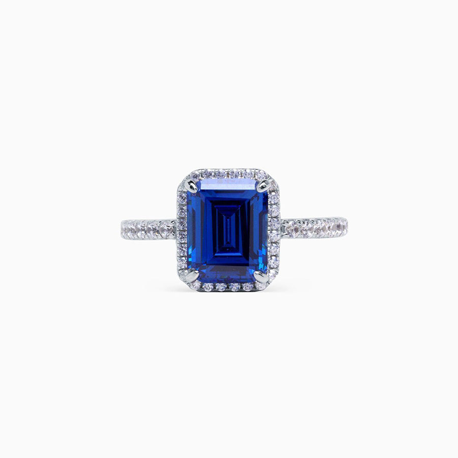 Anillo Emerald Cut Saphire Pave