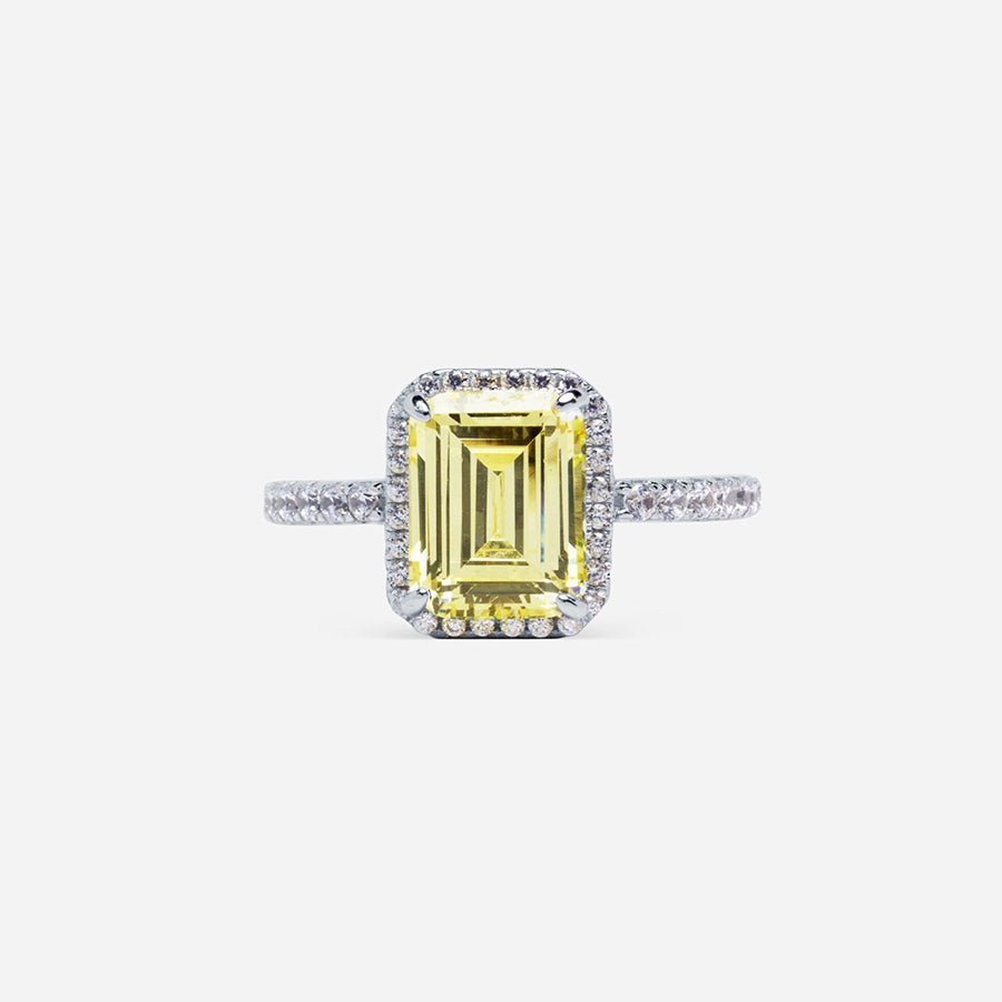 Anillo Emerald Cut Amarillo Pave